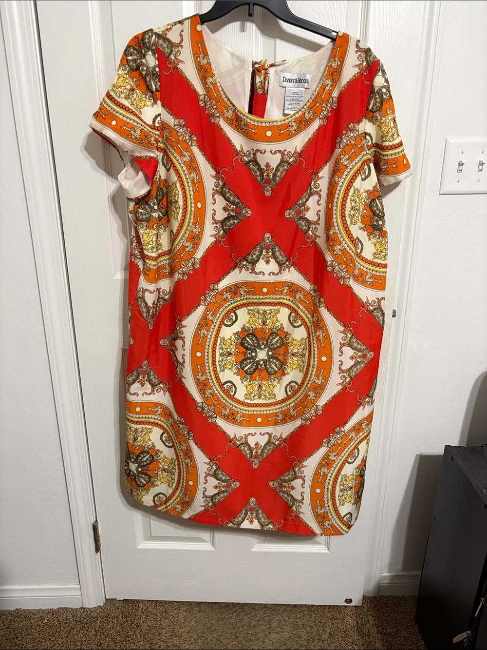 Danny and Nicole Red, Orange & Cream Medallion Shift Dress